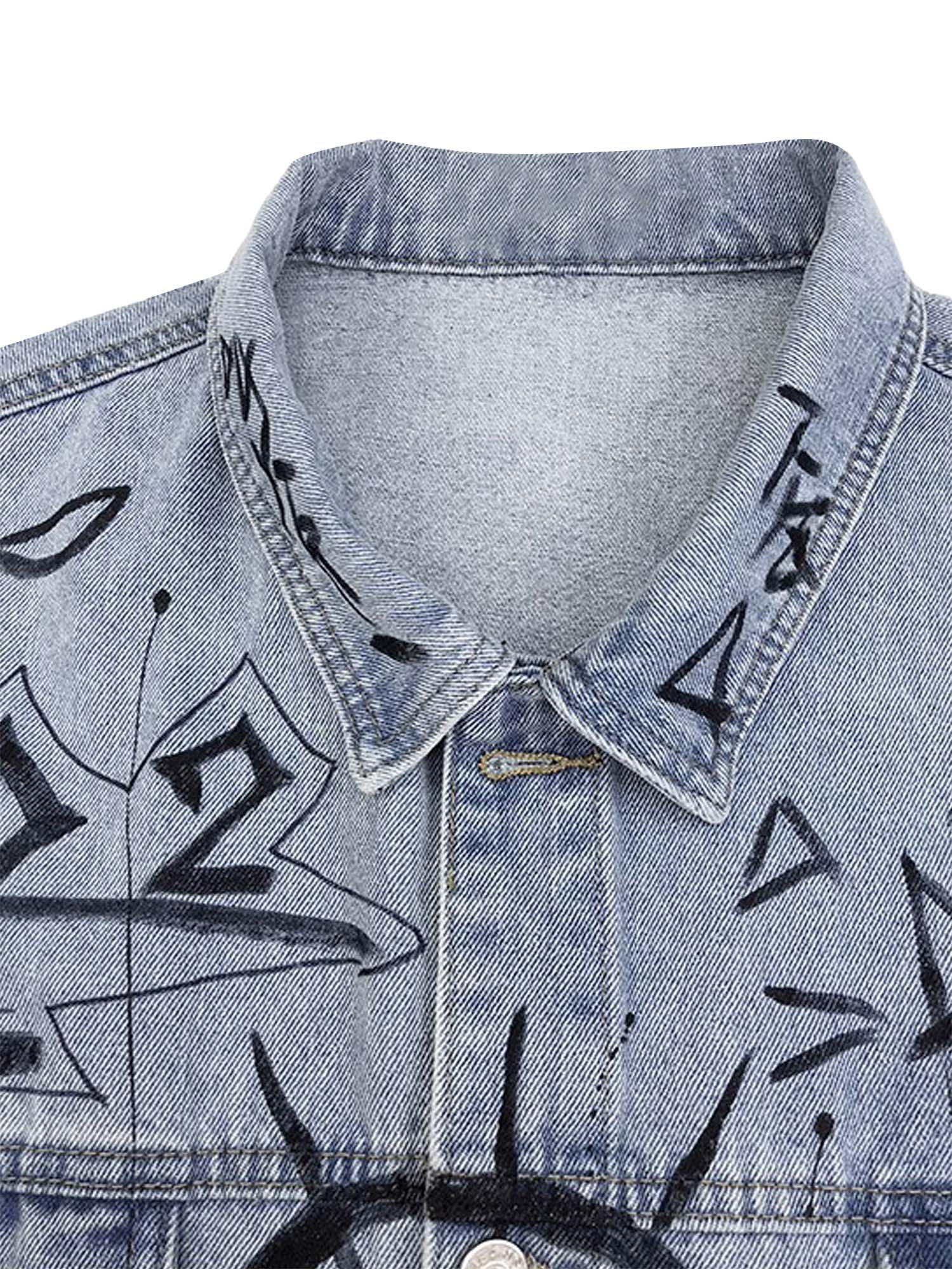 Retro Hand-painted Washed Graffiti Denim Jacket - sneakerhillcom