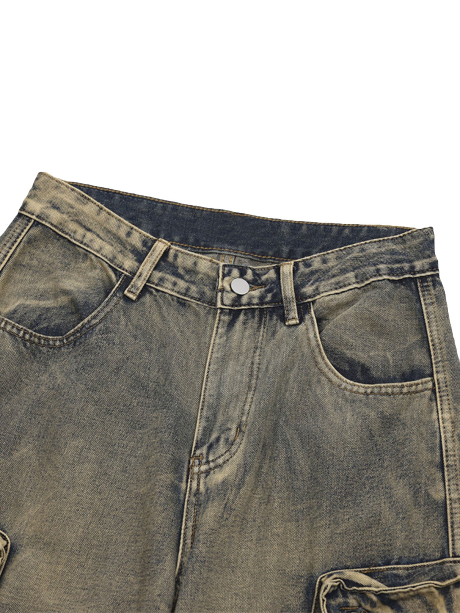 Wasteland Style Multi-pocket Washed Denim Jeans - sneakerhillcom