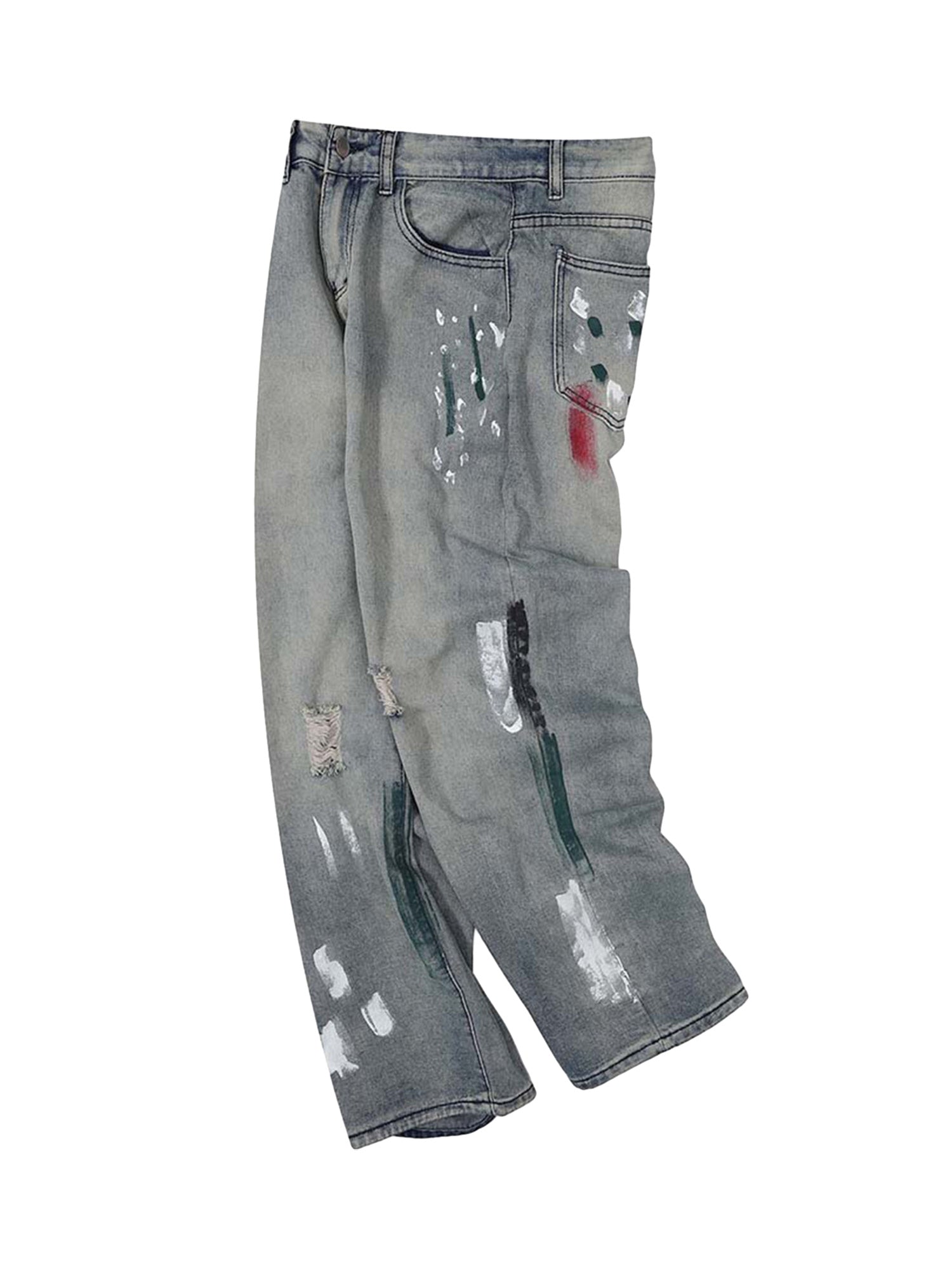 Sneakerhill Vintage Ink Splash Washed And Distressed Jeans SP2309181D2P