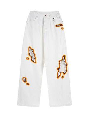 Street Flame Towel Embroidered Jeans - sneakerhillcom