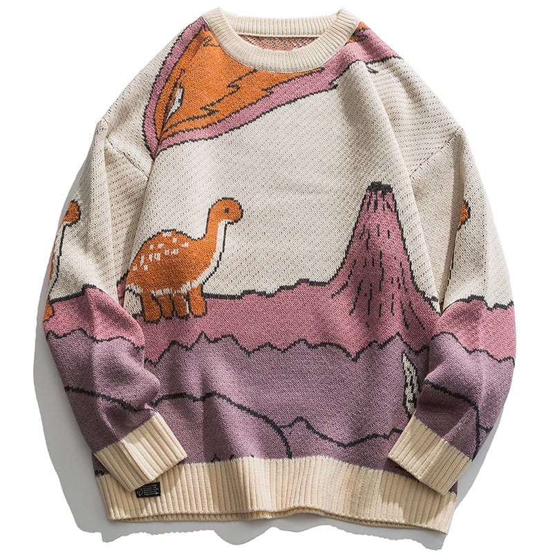 Sneakerhill® Knitted Sweater Cartoon Dinosaur and Volcanoes - sneakerhillcom