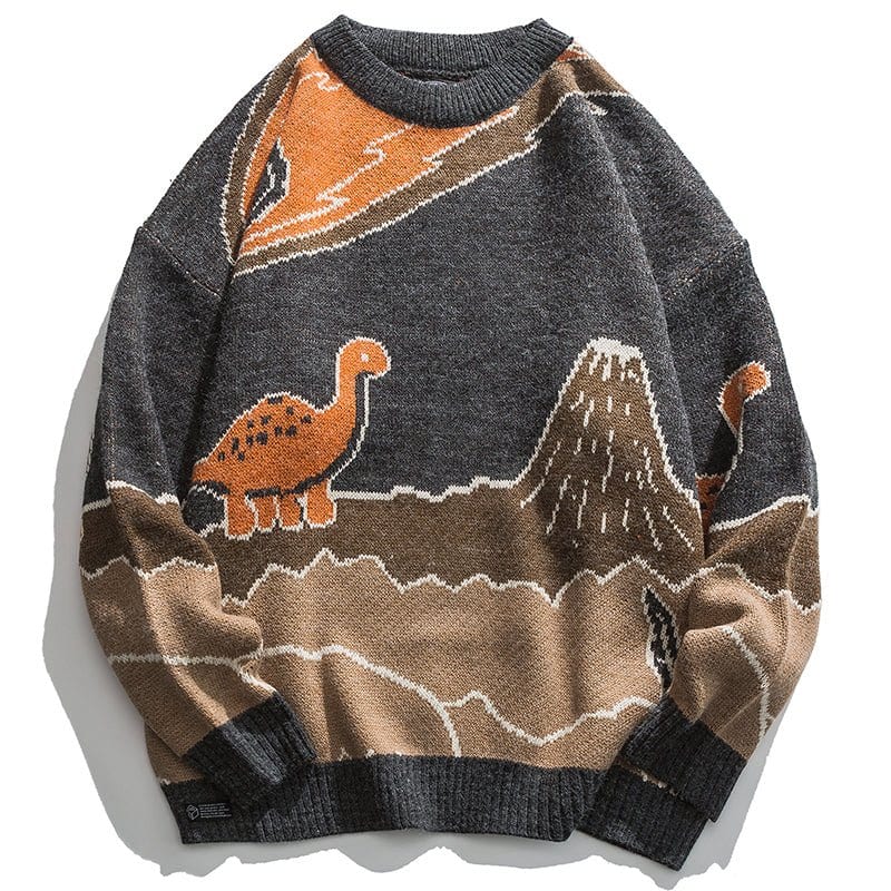 Sneakerhill® Knitted Sweater Cartoon Dinosaur and Volcanoes - sneakerhillcom