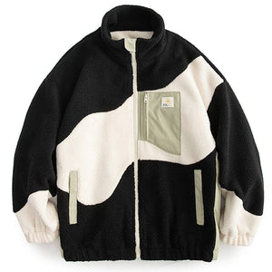 Lamb Woolen Winter Coat Patchwork Color Block Sneakerhill