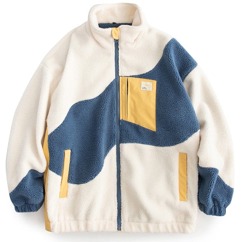 Lamb Woolen Winter Coat Patchwork Color Block Sneakerhill