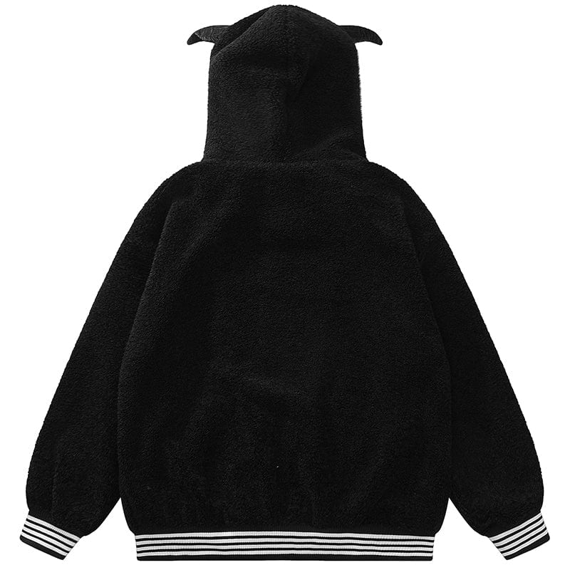 Sneakerhill® Hooded Sherpa Jacket with Devil Horn Sneakerhill