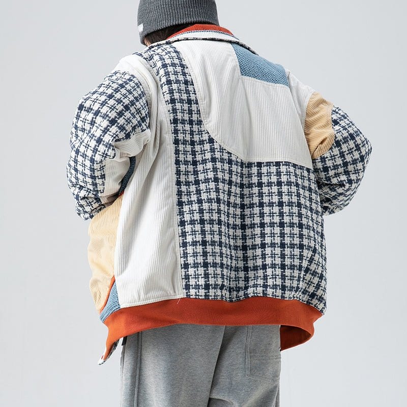 Sneakerhill® Unisex Corduroy Winter Coat Plaid Patchwork - sneakerhillcom