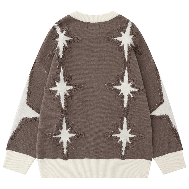 Sneakerhill® Chic Crew Neck Sweater with Star - sneakerhillcom