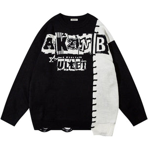 Sneakerhill® Gothic Letter Color Block Sweater for Men - sneakerhillcom