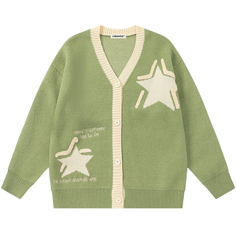 Sneakerhill® Warm Knit Cardigan Sweater Flocked Star - sneakerhillcom