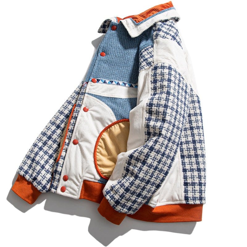 Sneakerhill® Unisex Corduroy Winter Coat Plaid Patchwork - sneakerhillcom