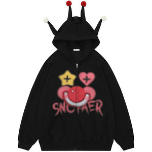 Sneakerhill ® Funny Jester Zipper Hoodie with Horn - sneakerhillcom