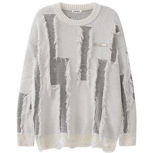 Sneakerhill® Chunky Fringe Color Block Knit Sweater Sneakerhill