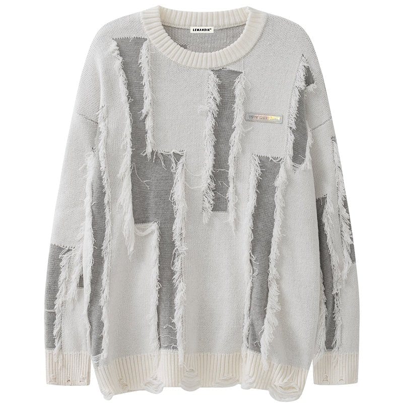 Sneakerhill® Chunky Fringe Color Block Knit Sweater Sneakerhill