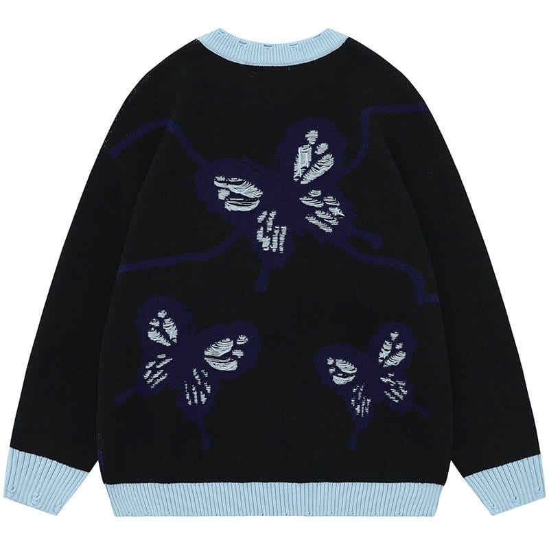 Sneakerhill® Ripped Jacquard Sweater Butterfly - sneakerhillcom