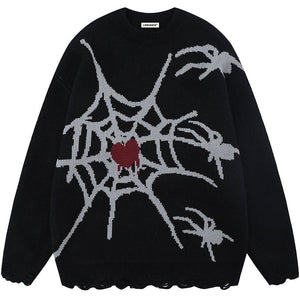 Sneakerhill® Cool Spider Sweater with Ripped Hem Sneakerhill