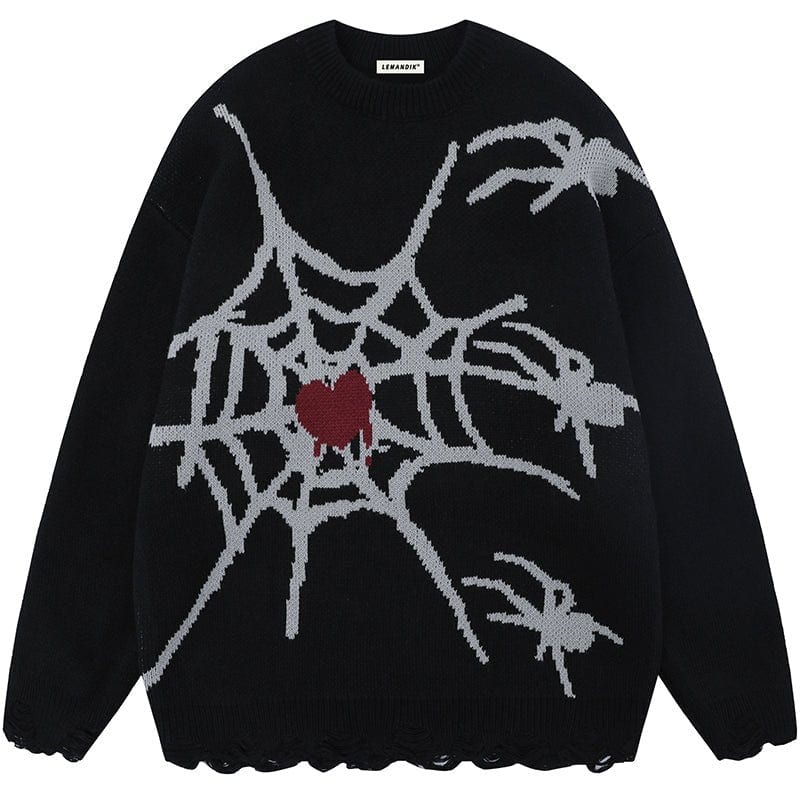 Sneakerhill® Cool Spider Sweater with Ripped Hem Sneakerhill