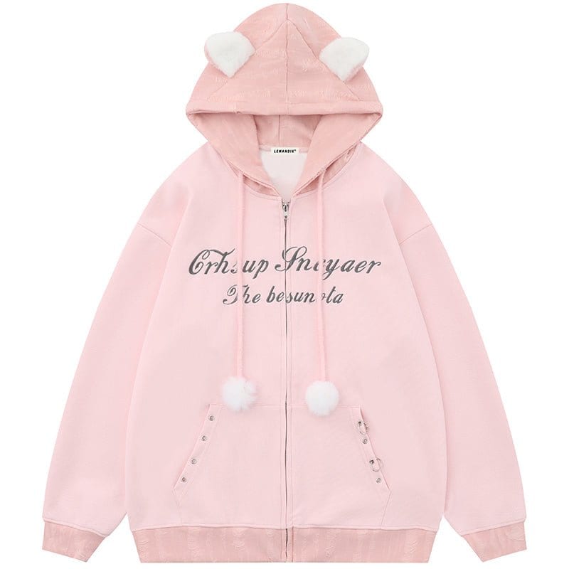 Sneakerhill® Sweet Zip Up Hoodie with Cat Ear - sneakerhillcom