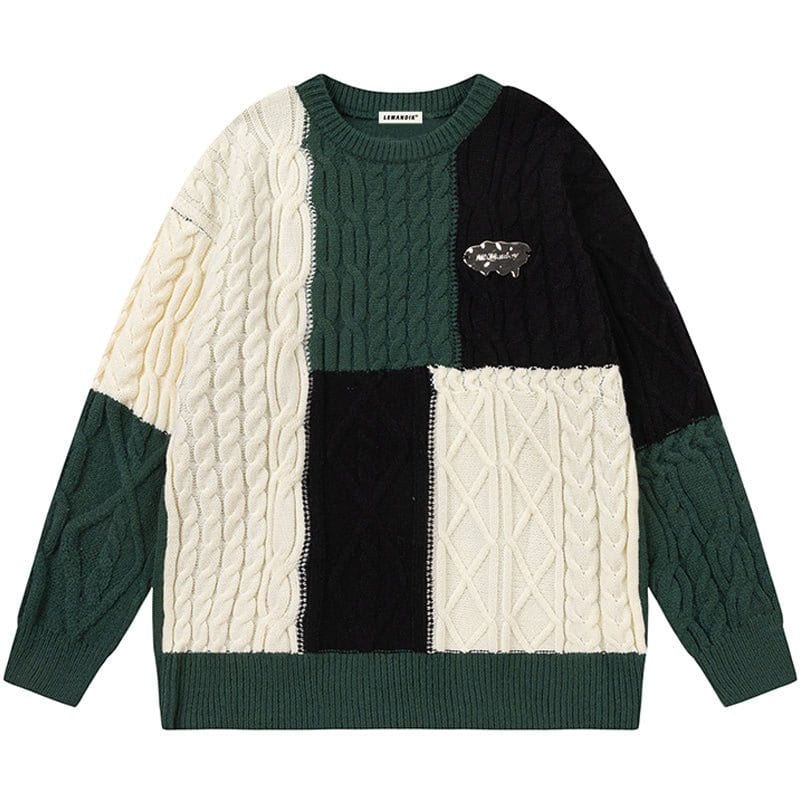 Sneakerhill® Color Block Cable Knit Sweater - sneakerhillcom