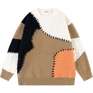 Sneakerhill® Chunky Knit Sweater Color Block - sneakerhillcom