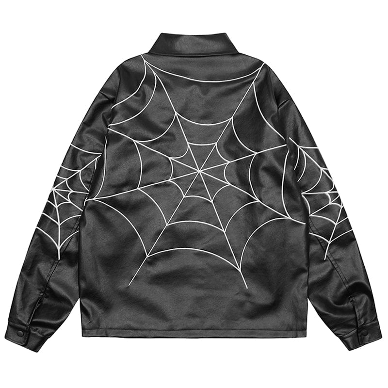 Sneakerhill® Leather Jacket Embroidered Spider Web - sneakerhillcom