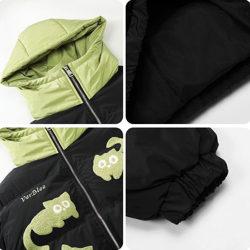 Sneakerhill® Hooded Puffer Winter Coat Flocked Cats - sneakerhillcom