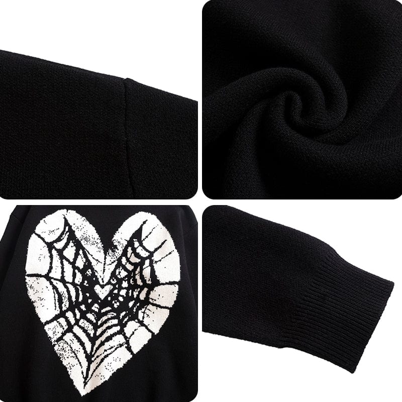 Sneakerhill® Knitted Sweater Spider Web Heart - sneakerhillcom