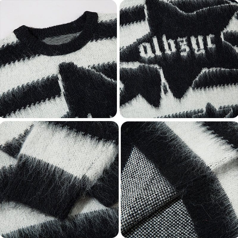 Sneakerhill® Fuzzy Striped Knit Sweater Star - sneakerhillcom