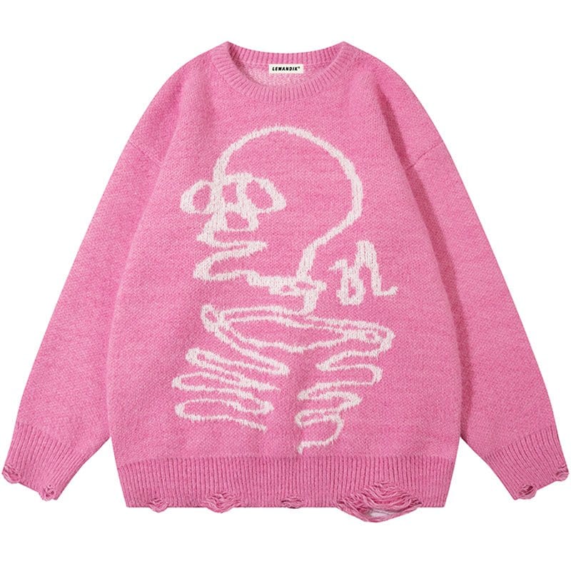 Sneakerhill® Oversize Funny Skull Jacquard Sweater - sneakerhillcom