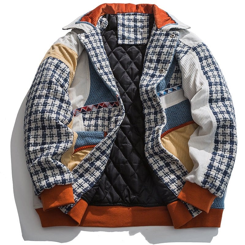 Sneakerhill® Unisex Corduroy Winter Coat Plaid Patchwork - sneakerhillcom