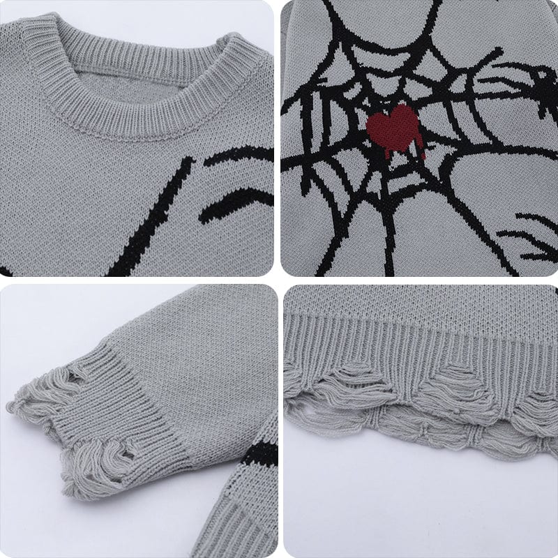 Sneakerhill® Cool Spider Sweater with Ripped Hem Sneakerhill