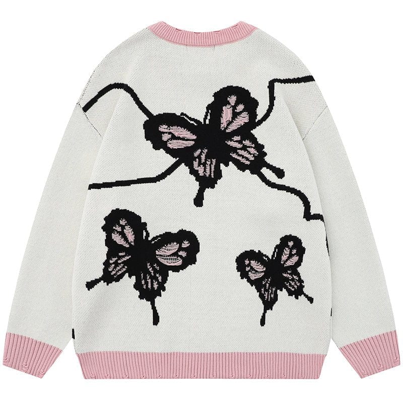 Sneakerhill® Ripped Jacquard Sweater Butterfly - sneakerhillcom