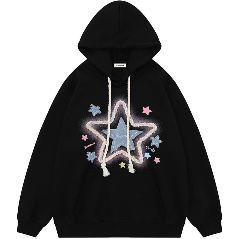 Sneakerhill® Chic Hoodie Star Denim Patch Sneakerhill