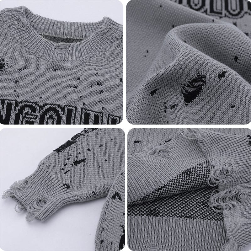 Sneakerhill® Dark Style Distressed Knit Sweater Sneakerhill