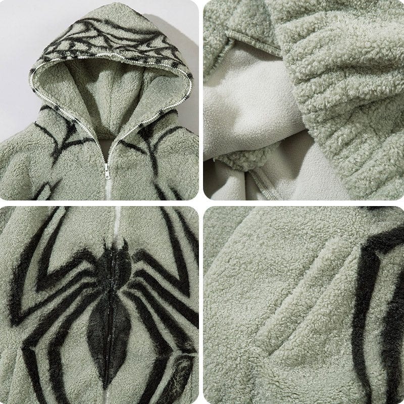 Sneakerhill® Full Zip Hooded Sherpa Jacket Spider Web - sneakerhillcom