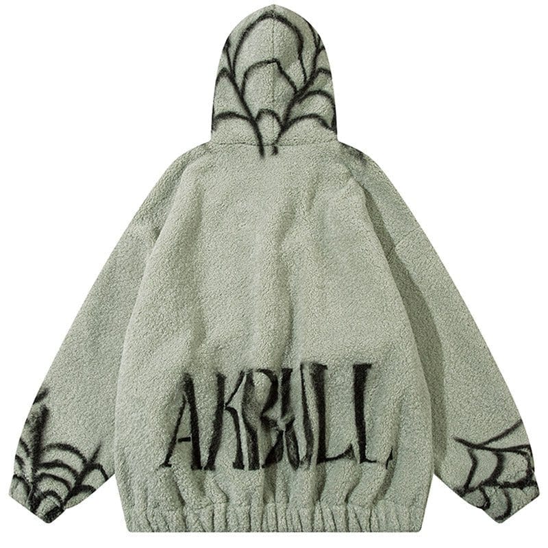 Sneakerhill® Full Zip Hooded Sherpa Jacket Spider Web - sneakerhillcom