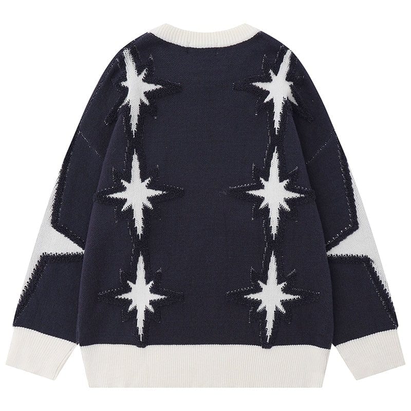 Sneakerhill® Chic Crew Neck Sweater with Star - sneakerhillcom