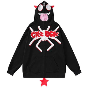 Sneakerhill® Funny Devil Zipper Hoodie with Spider - sneakerhillcom