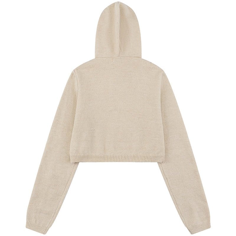 Sneakerhill® Women Crop Hooded Sweater Denim Star Patch - sneakerhillcom