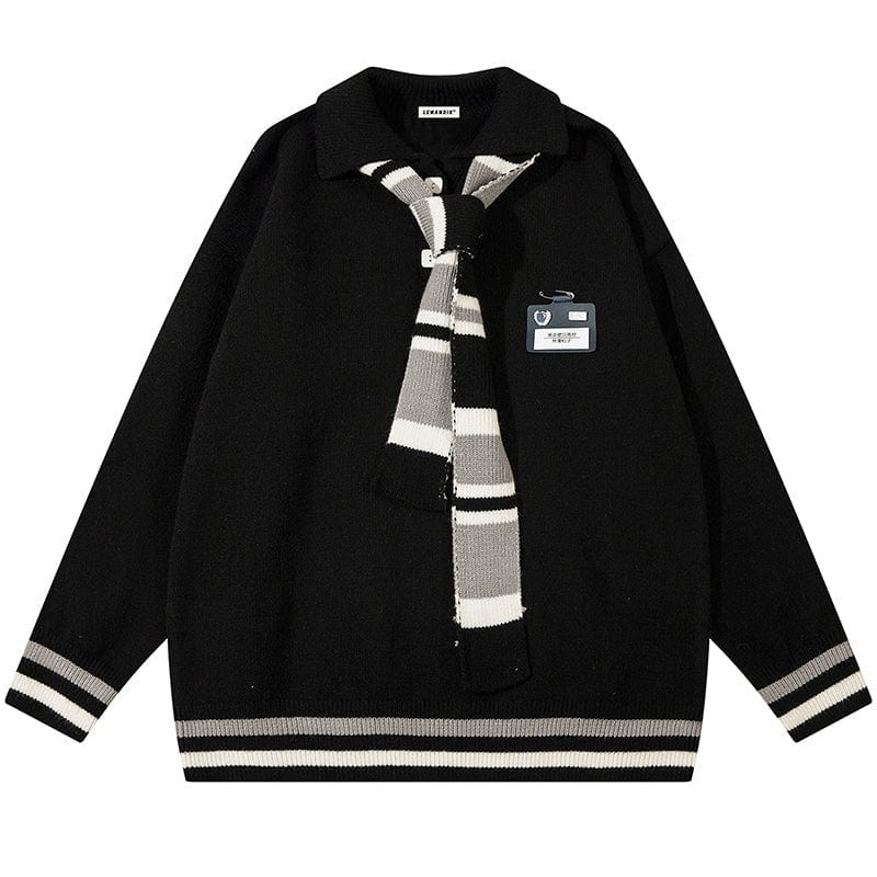 Sneakerhill® Preppy Style Knit Sweater Tie Neck - sneakerhillcom