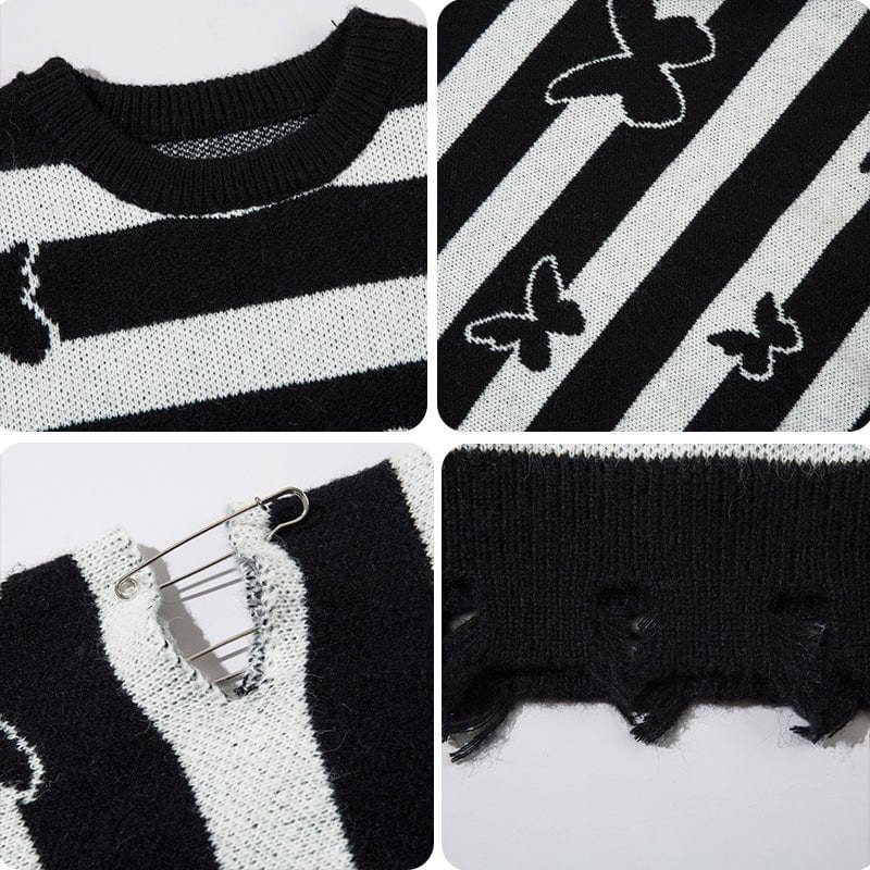 Sneakerhill® Vintage Striped Knit Sweater Full Butterfly - sneakerhillcom