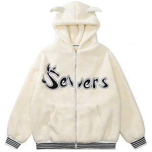 Sneakerhill® Hooded Sherpa Jacket with Devil Horn Sneakerhill