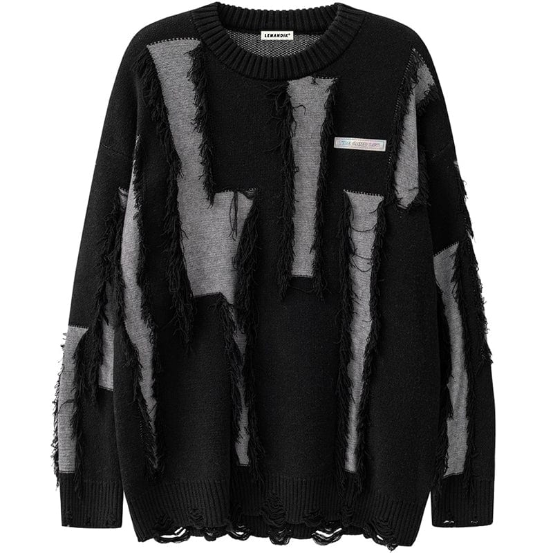 Sneakerhill® Chunky Fringe Color Block Knit Sweater Sneakerhill