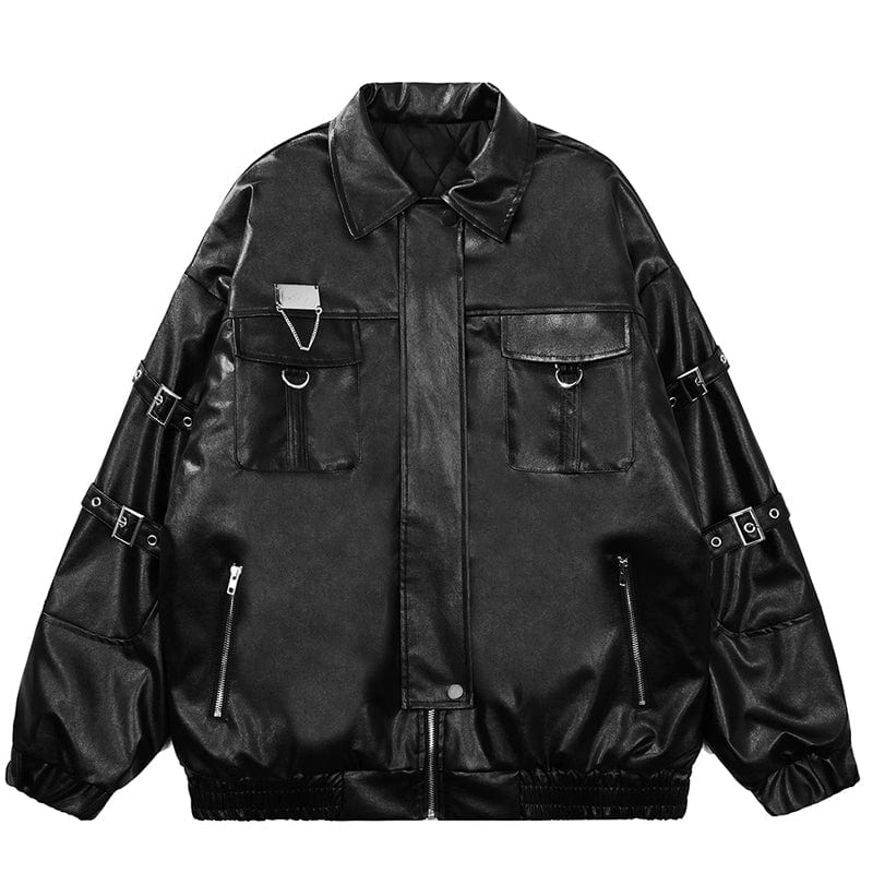 Sneakerhill® Stylish Leather Jacket with Blelt - sneakerhillcom