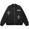 Sneakerhill® Zip Up Bomber Jacket Embroidery Star - sneakerhillcom