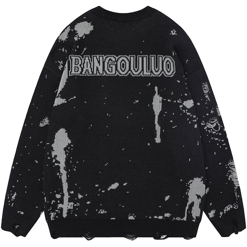 Sneakerhill® Dark Style Distressed Knit Sweater Sneakerhill