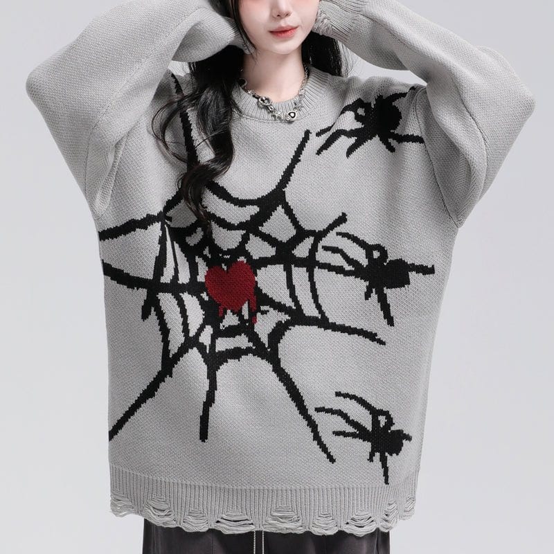 Sneakerhill® Cool Spider Sweater with Ripped Hem Sneakerhill