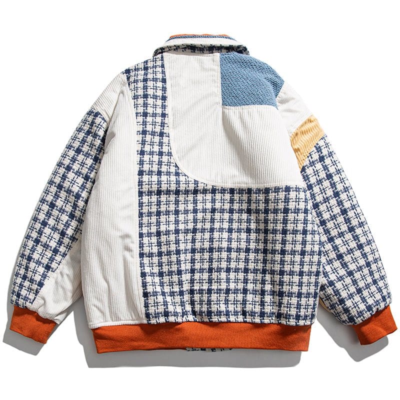 Sneakerhill® Unisex Corduroy Winter Coat Plaid Patchwork - sneakerhillcom