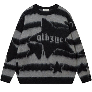 Sneakerhill® Fuzzy Striped Knit Sweater Star - sneakerhillcom