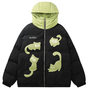 Sneakerhill® Hooded Puffer Winter Coat Flocked Cats - sneakerhillcom