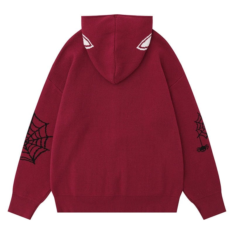 Sneakerhill® Gothic Hooded Knit Sweater Spider Web - sneakerhillcom